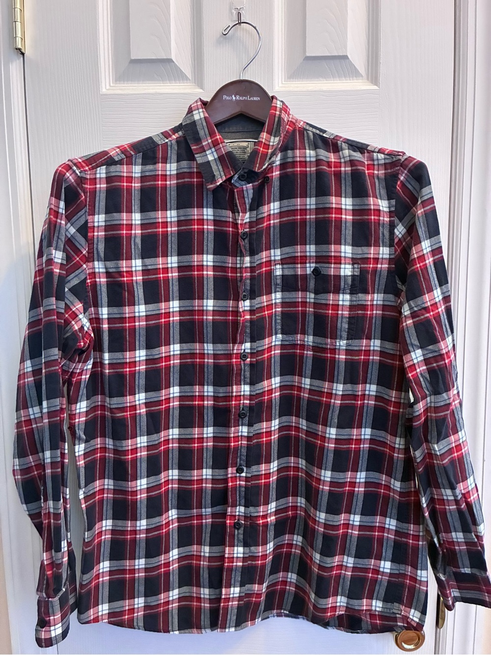 L.L. Bean Men's Navy, Red and White Fitted Flannel size Medium